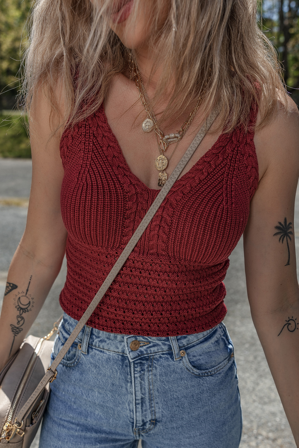 Burgundy Cable Knit Pointelle Slim Fit V Neck Sweater Vest - loveforevers