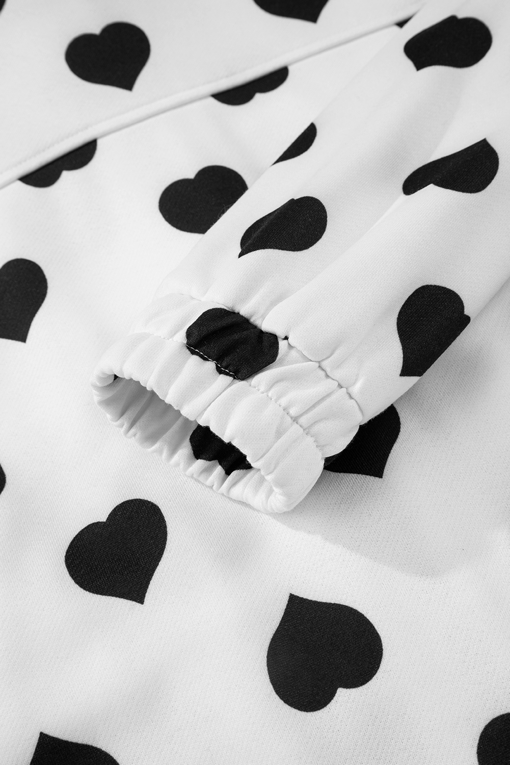 White Double Flap Pocket Heart Print Collar Zip Jacket - loveforevers