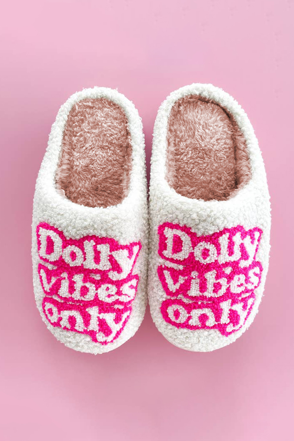 White Dolly Vibes Only Slip On Plush Slippers - loveforevers