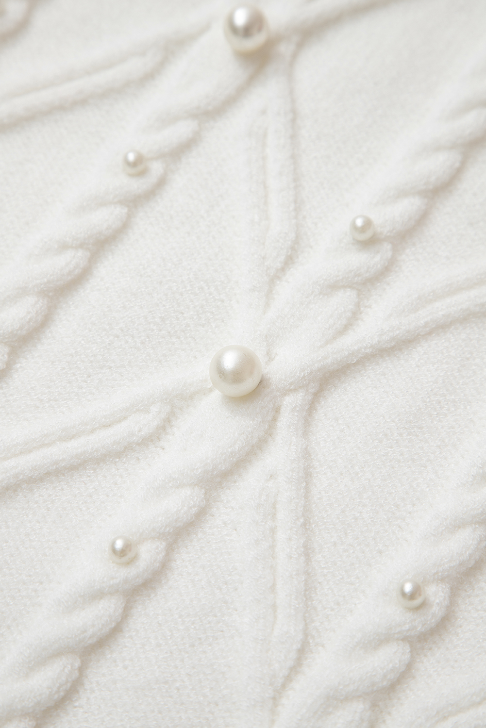 White Pearled High Neck Textured Knit Sweater Vest - loveforevers