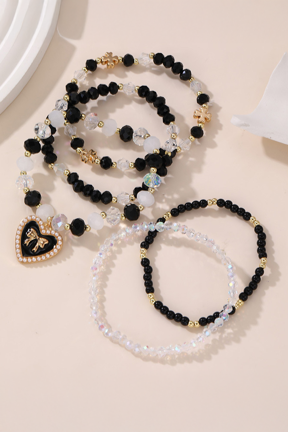 Black Heart Pendant Beaded Layered Bracelets - loveforevers