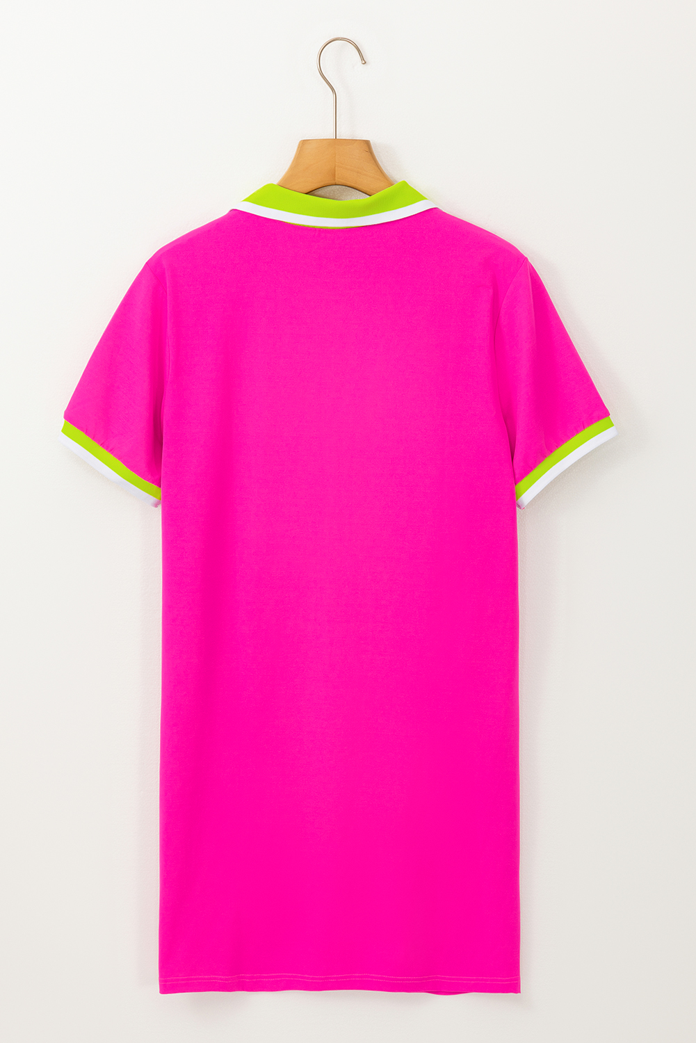 Rose Red Contrast Trim V Neck T-shirt Dress - loveforevers
