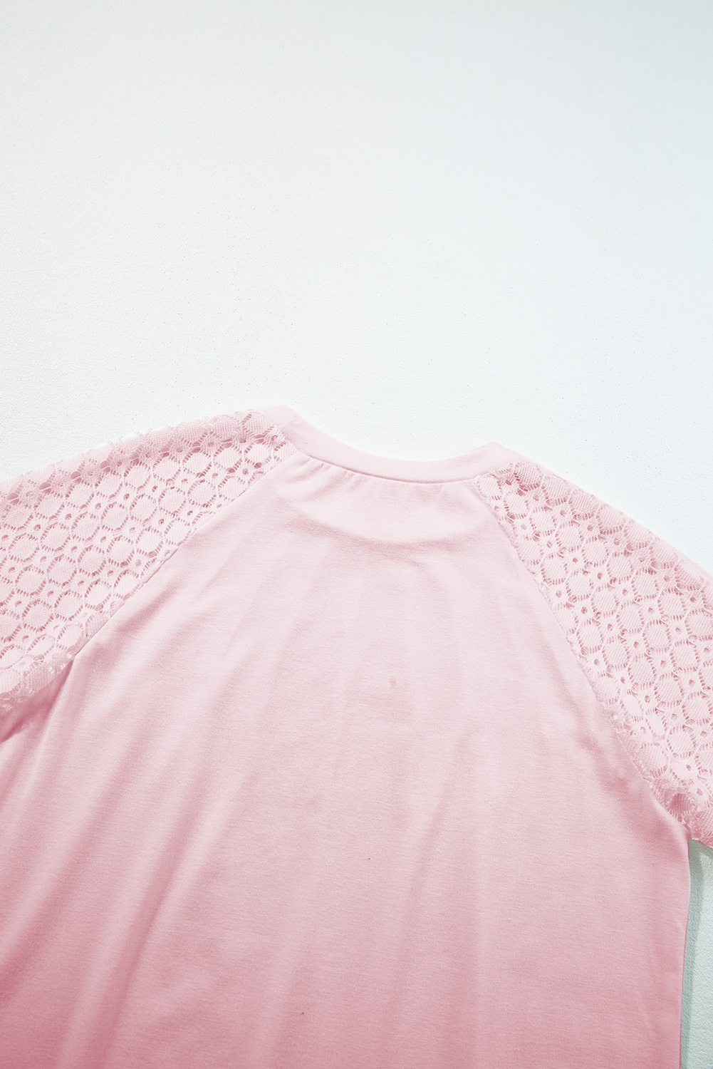 Pink Seamed Detail Contrast Lace Raglan Sleeve Tee - loveforevers