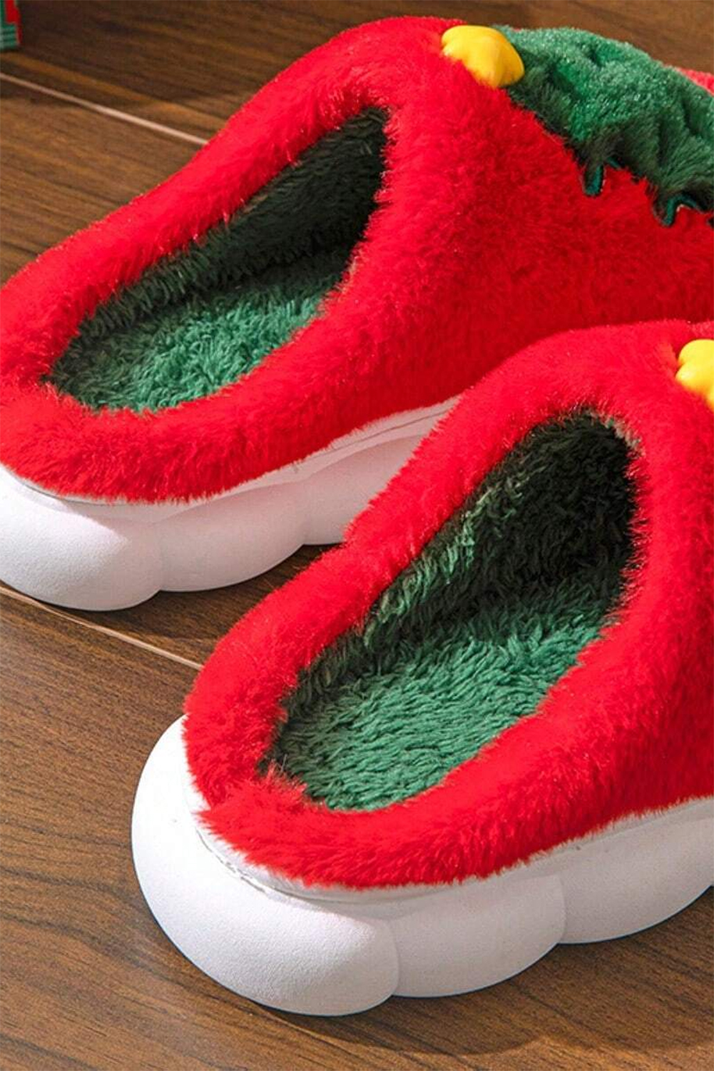 Fiery Red Christmas Tree Graphic Thick Sole Plush Slippers - loveforevers