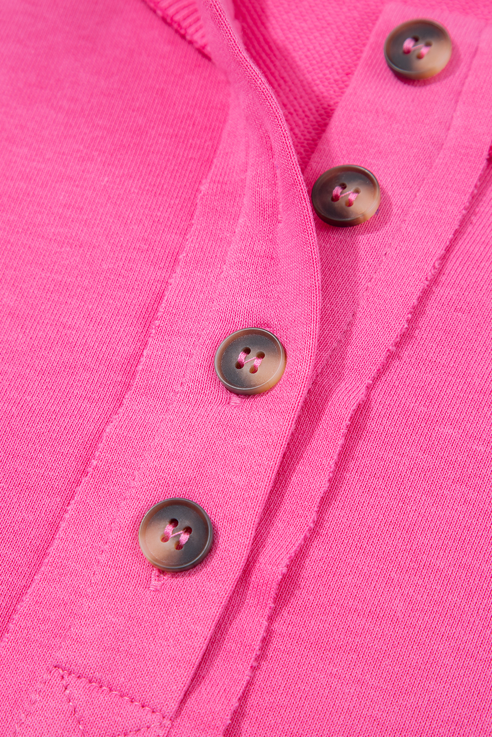 Bright Pink Raw Edge Half Buttons Pullover and Jogger Pants Set - loveforevers