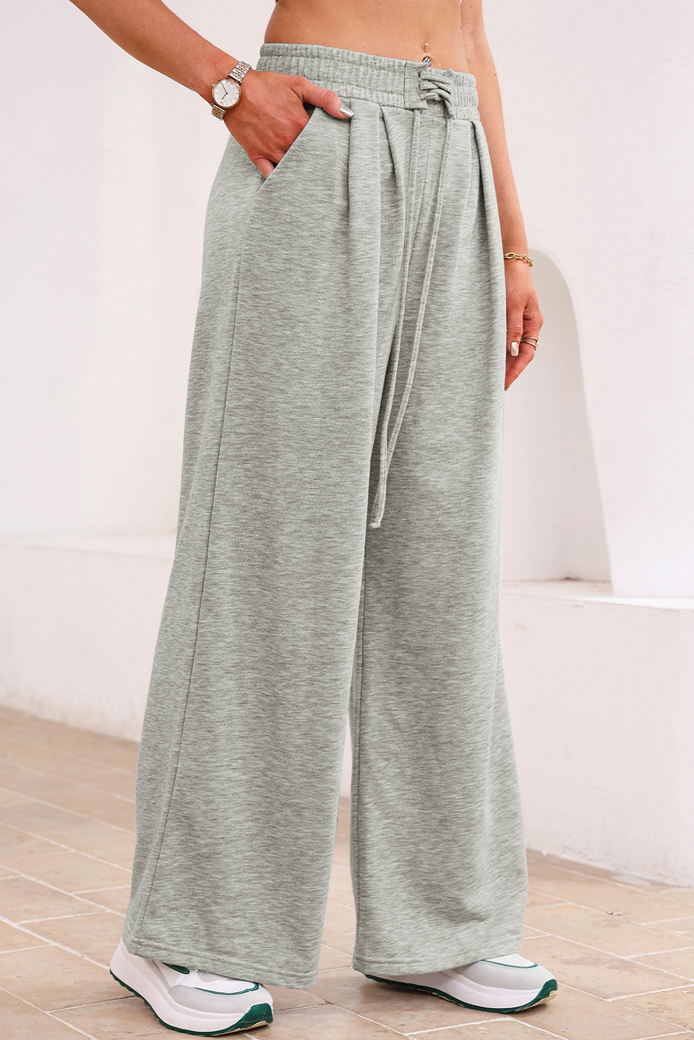 Burgundy Tied Elastic High Waist Pleated Detail Solid Sweatpants - loveforevers