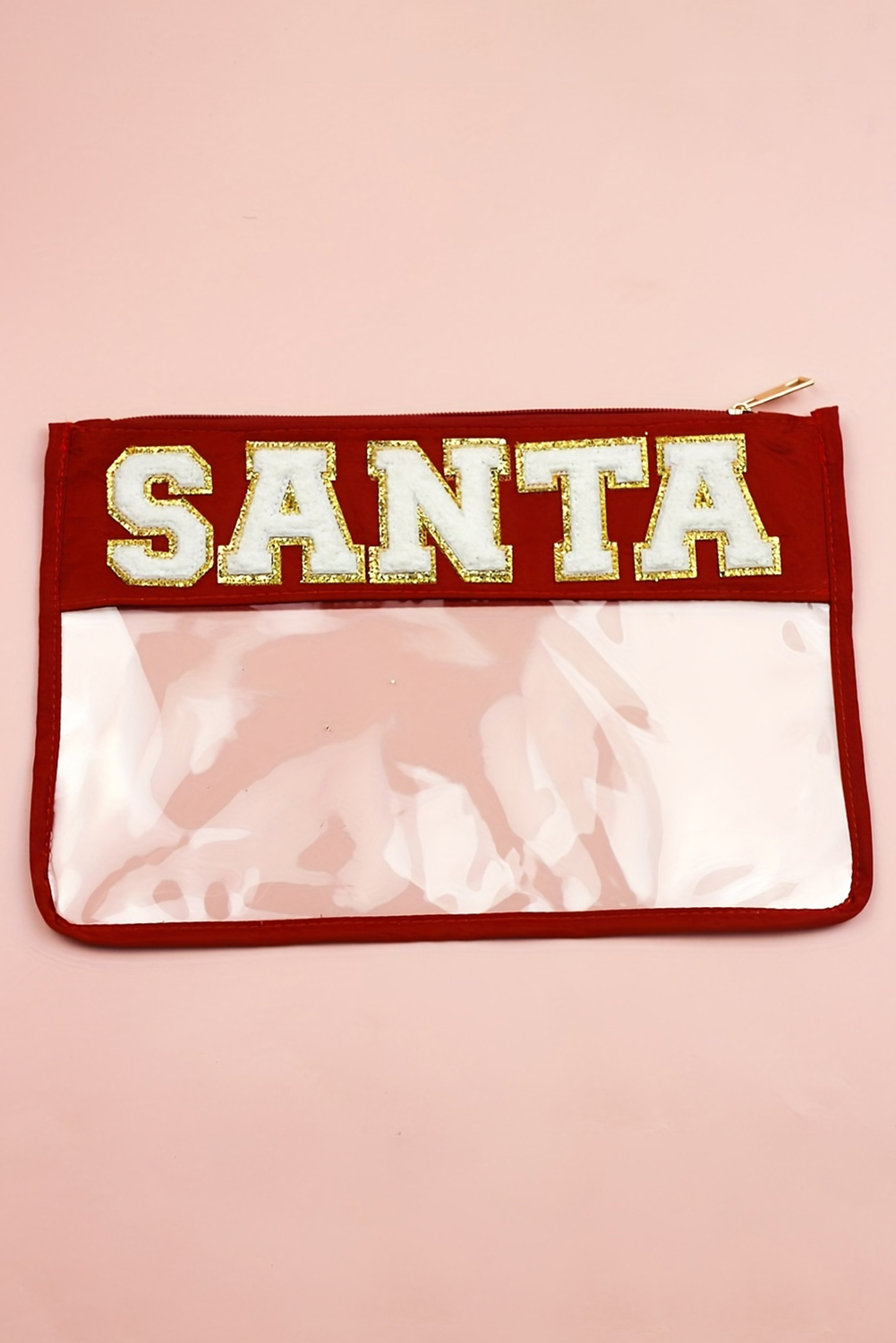 Red SANTA Contrast Trim Clear Makeup Bag - loveforevers