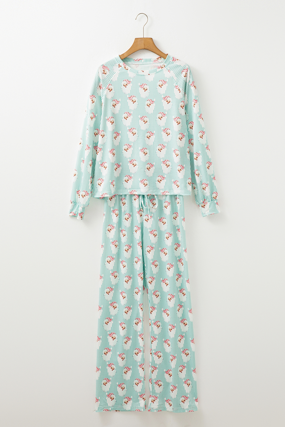 Green Santa Claus Striped Print Loose Fit Two Piece Lounge Set - loveforevers