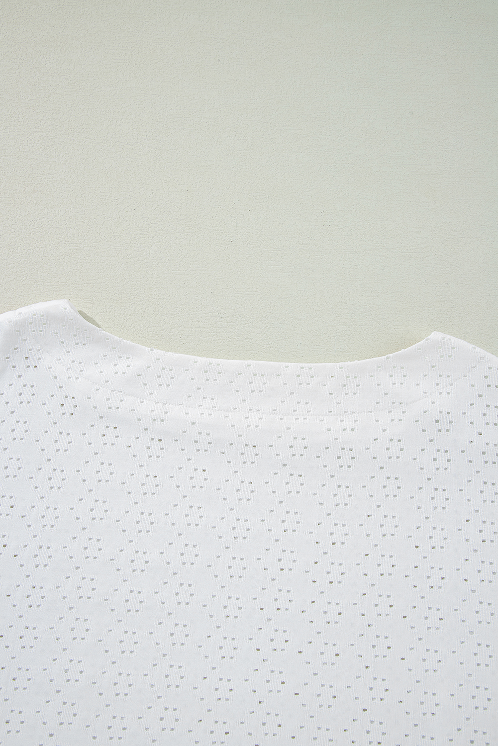 White Eyelet Pattern Boat Neck Casual Tee - loveforevers