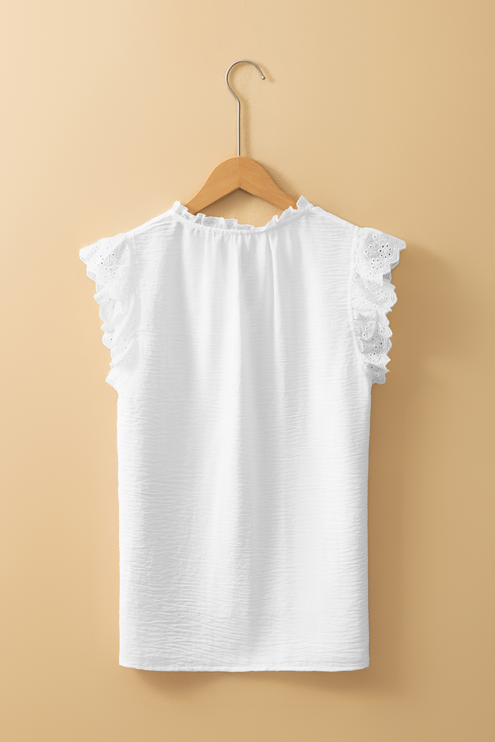White Embroidered Ruffle Trim Textured Blouse - loveforevers