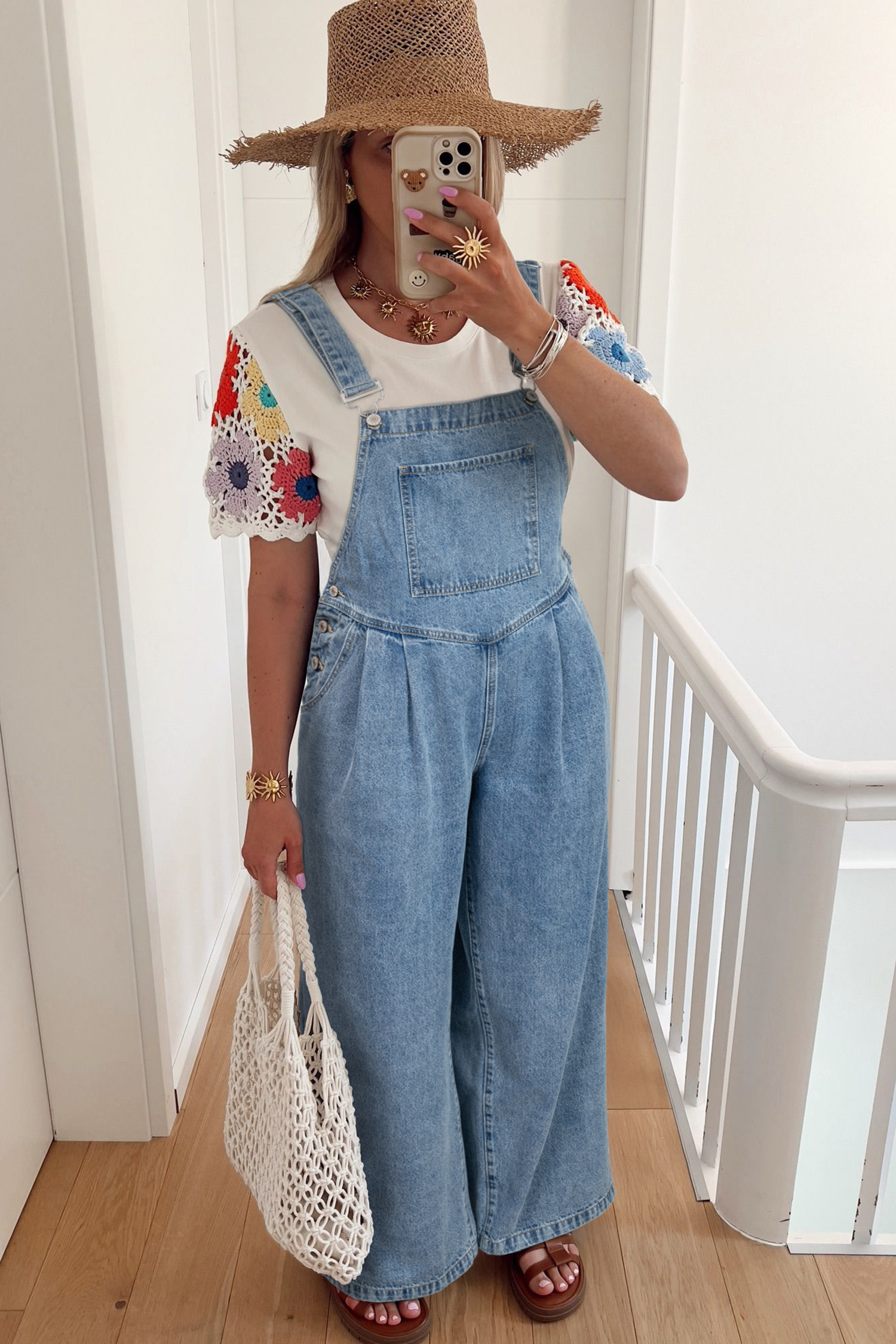 Dusk Blue Pleated Wide Leg Retro Pocketed Denim Jumpsuit - loveforevers