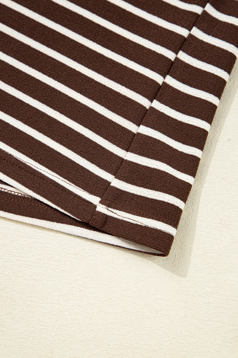 Brown Stripe Ribbed Cropped Crew Neck Long Sleeve T Shirt - loveforevers