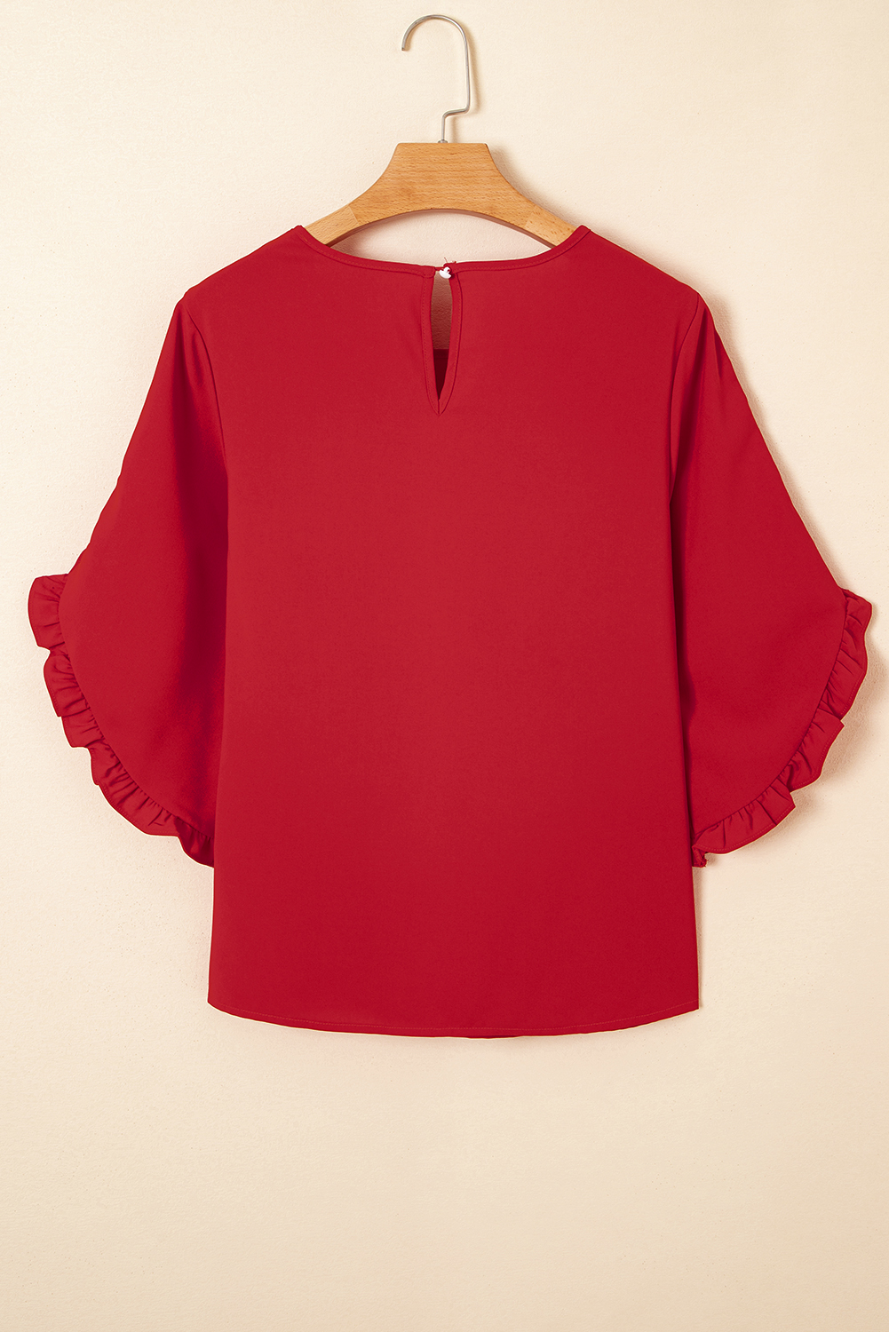 Black Ruffle Trimmed 3/4 Sleeve Round Neck Blouse - loveforevers