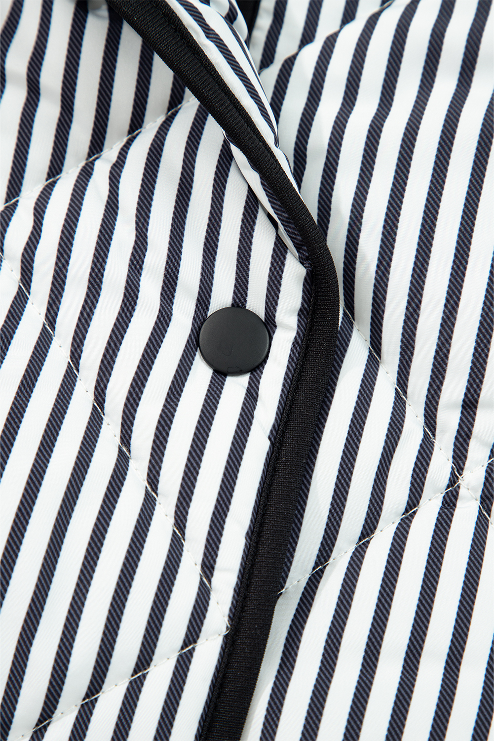 Black Stripe Contrast Trim Snap Button Collared Winter Vest - loveforevers