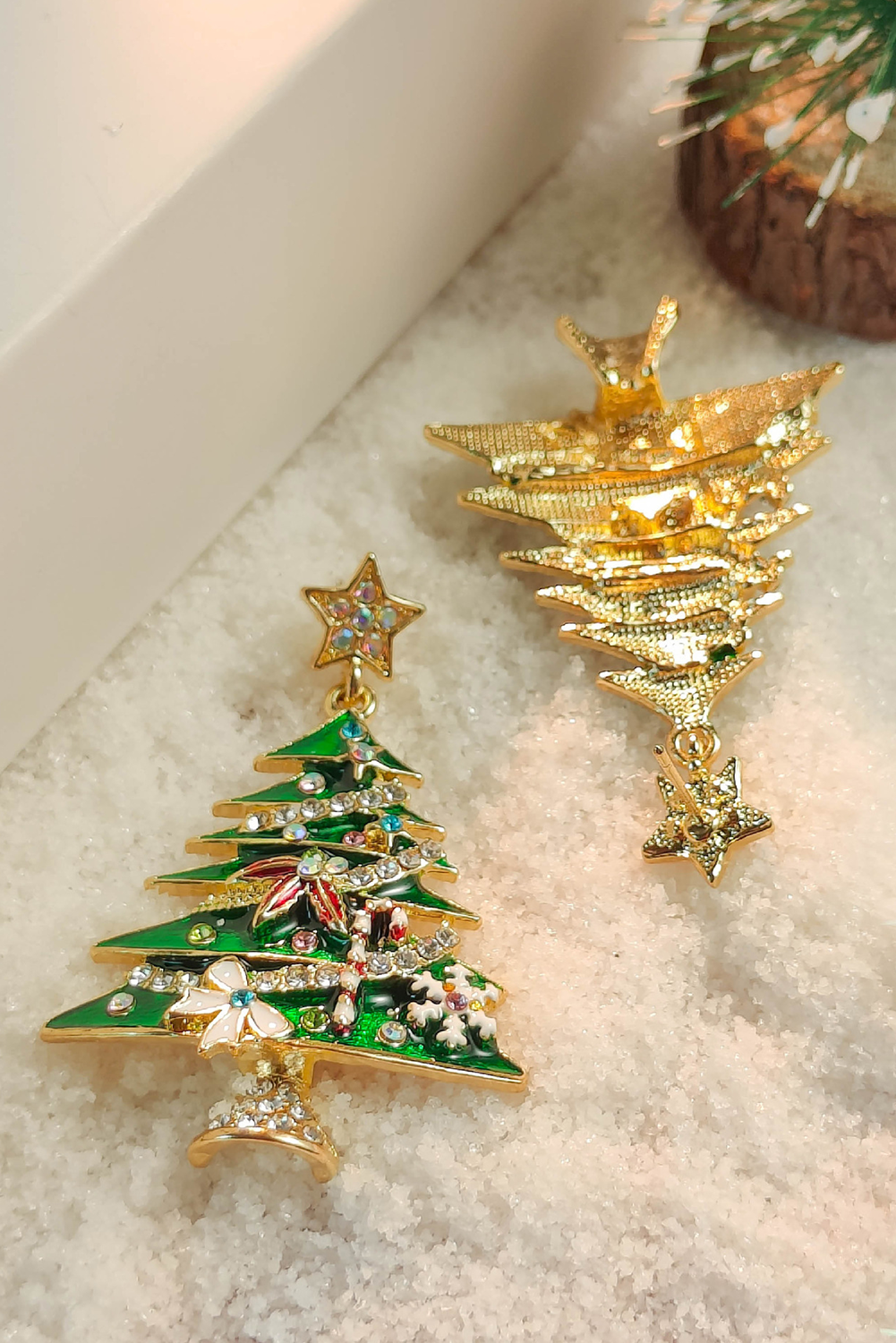 Bright Green Rhinestone Embellished Star Christmas Tree Earrings - loveforevers