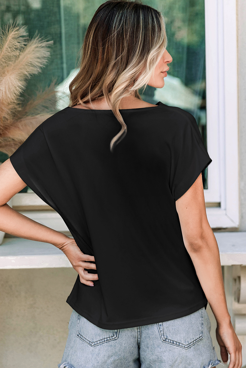 Black Cowl Neck Bat Sleeve T Shirt - loveforevers