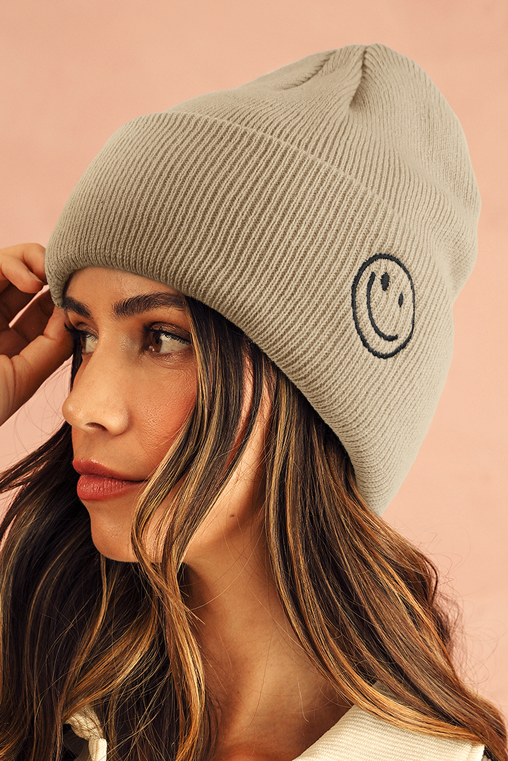 White Smiley Face Eaveless Beanie Hats - loveforevers