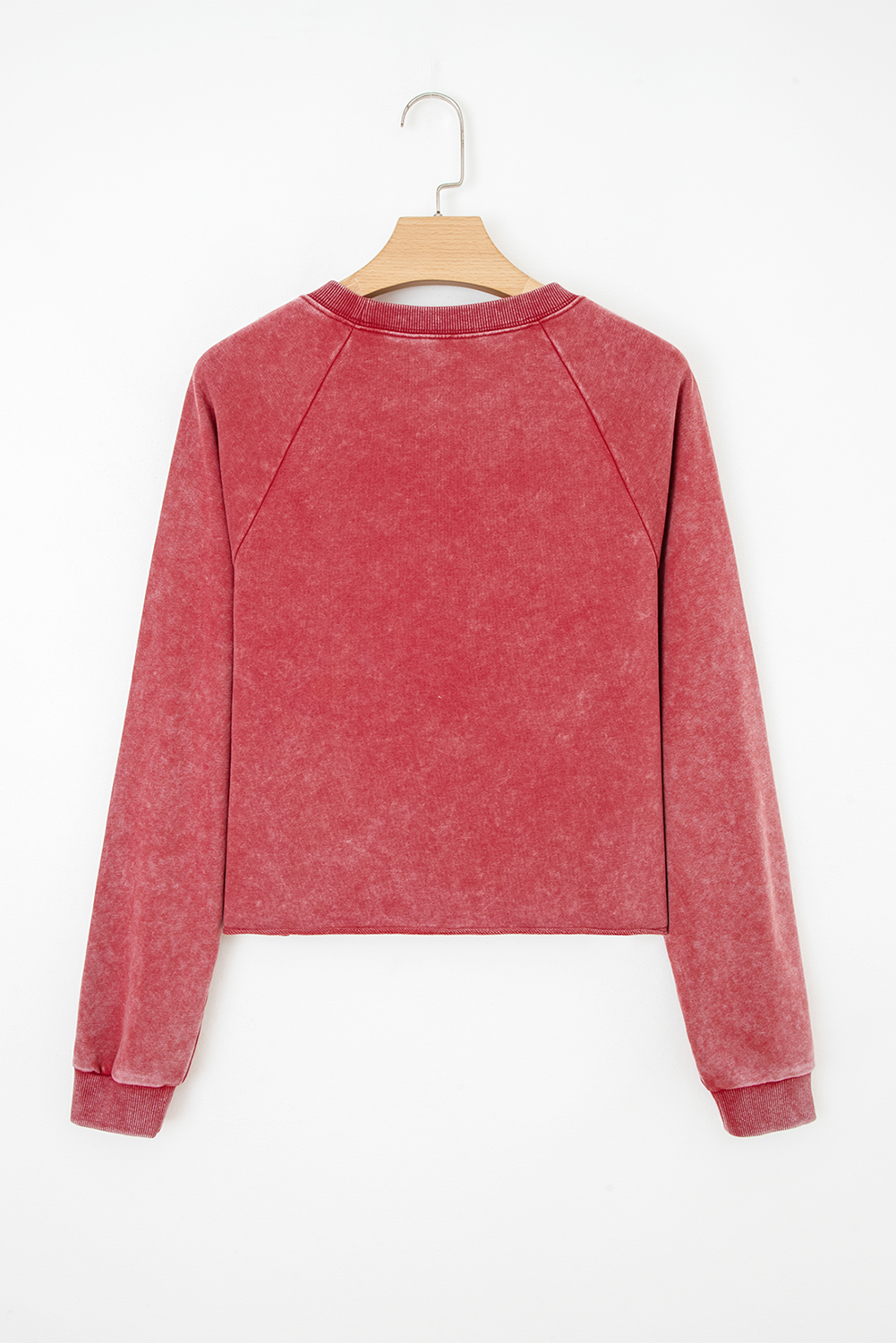 Racing Red Mineral Wash Raglan Sleeve Raw Hem Crop Sweatshirt - loveforevers