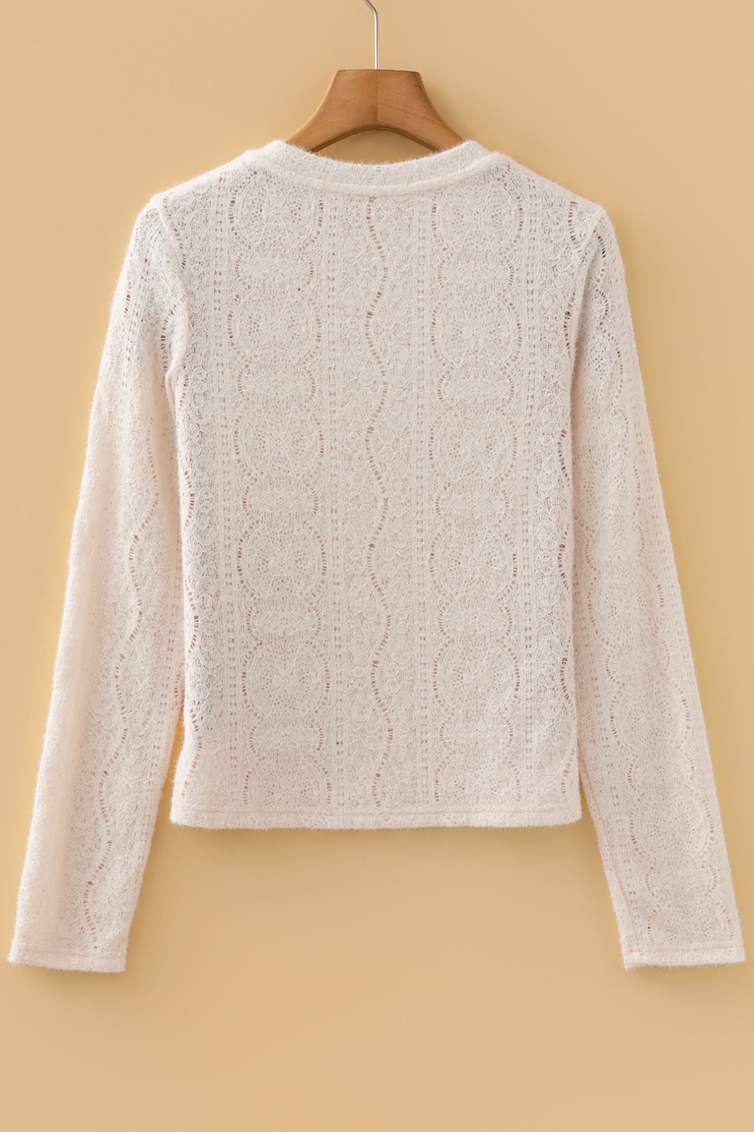 Light Pink Semi Sheer Lace Long Sleeve Cropped Top - loveforevers