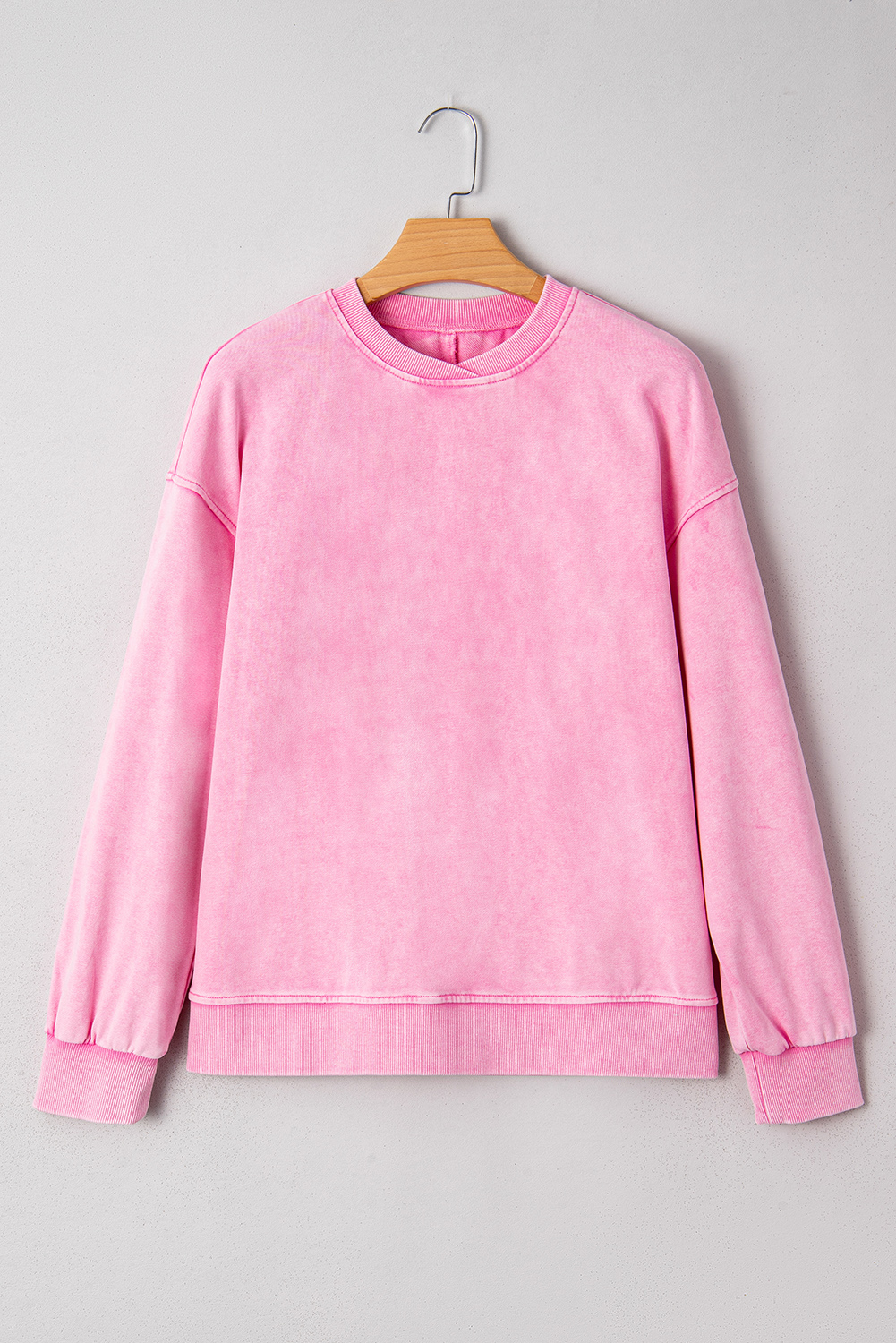 Bright Pink Mineral Wash Crossed Crew Neck Drop Shoulder Loose Sweatshirt - loveforevers
