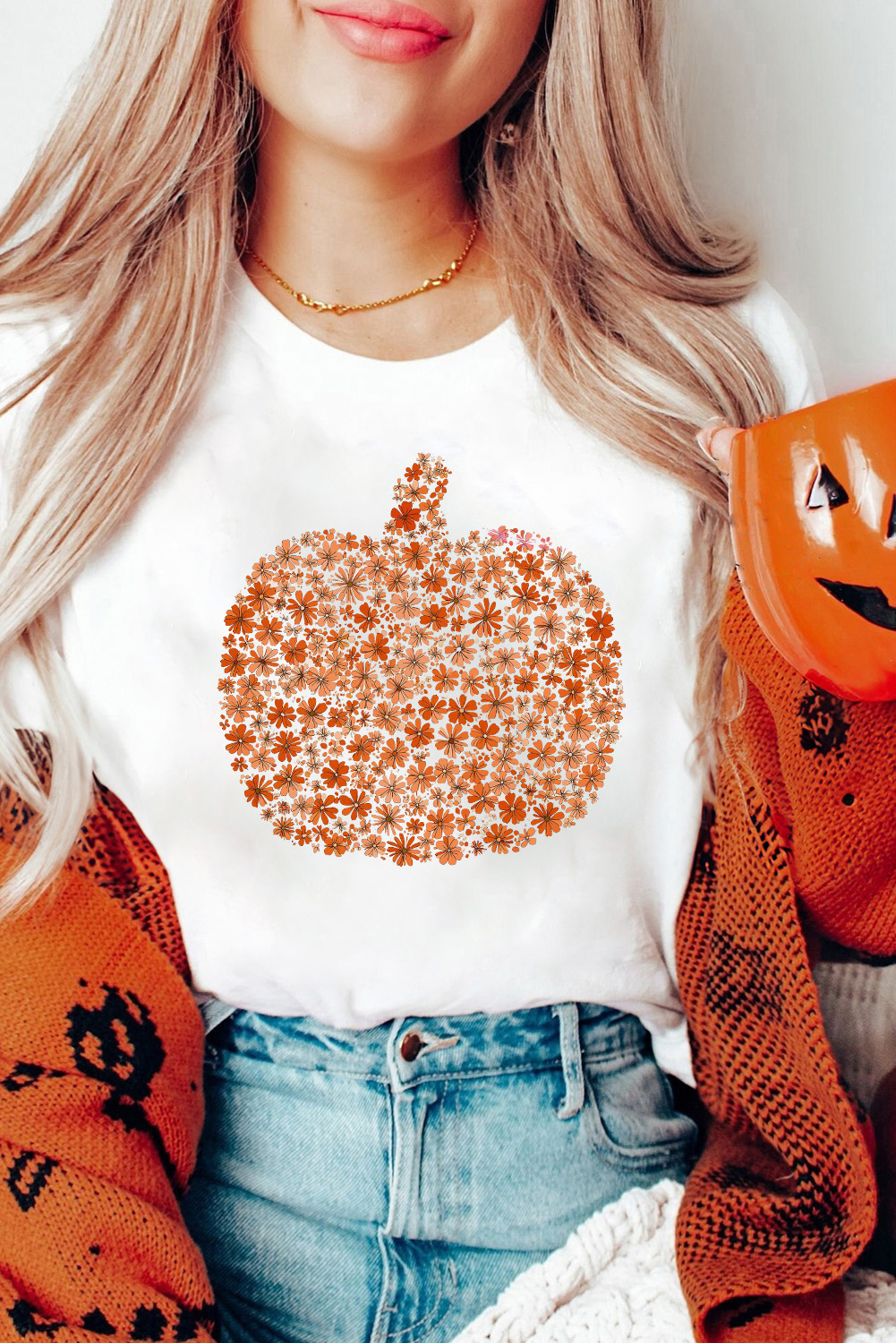 White Floral Pumpkin Custom Graphic Tee - loveforevers