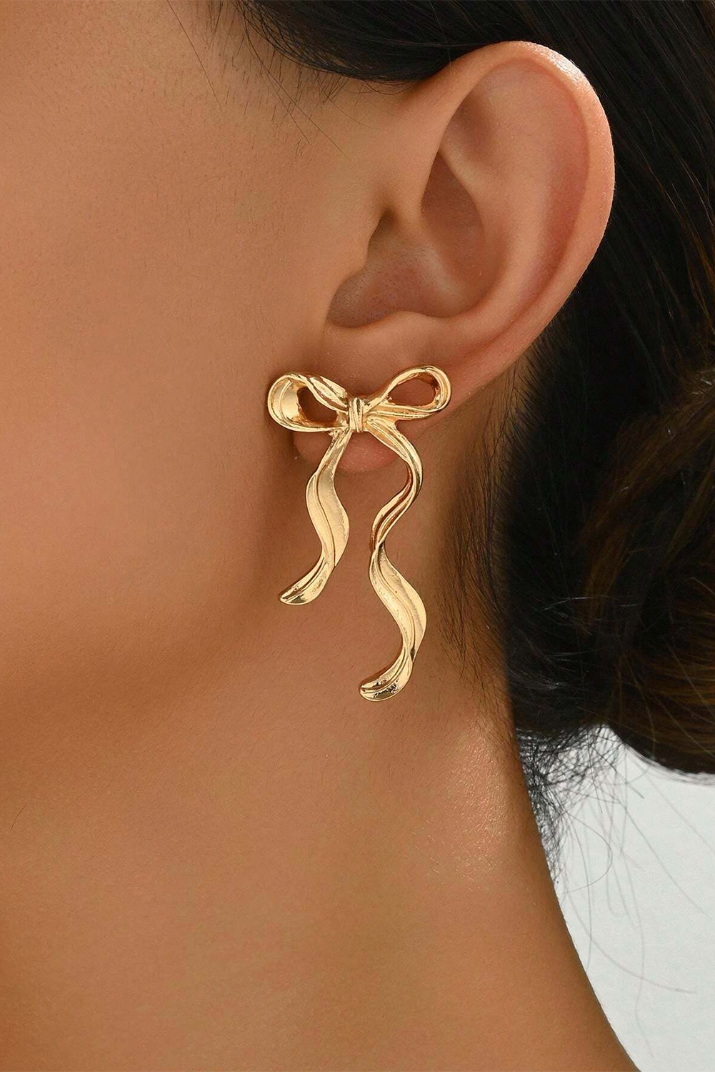 Gold Bow Knot Shape Plated Alloy Stud Earrings - loveforevers
