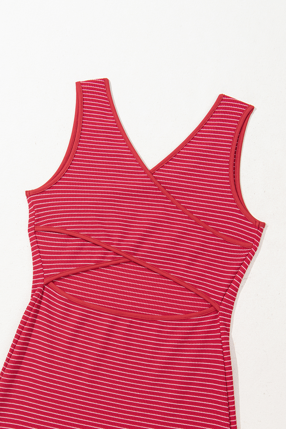 Red Stripe Criss Cross Side Slits Slim Fit Sleeveless Midi Dress - loveforevers