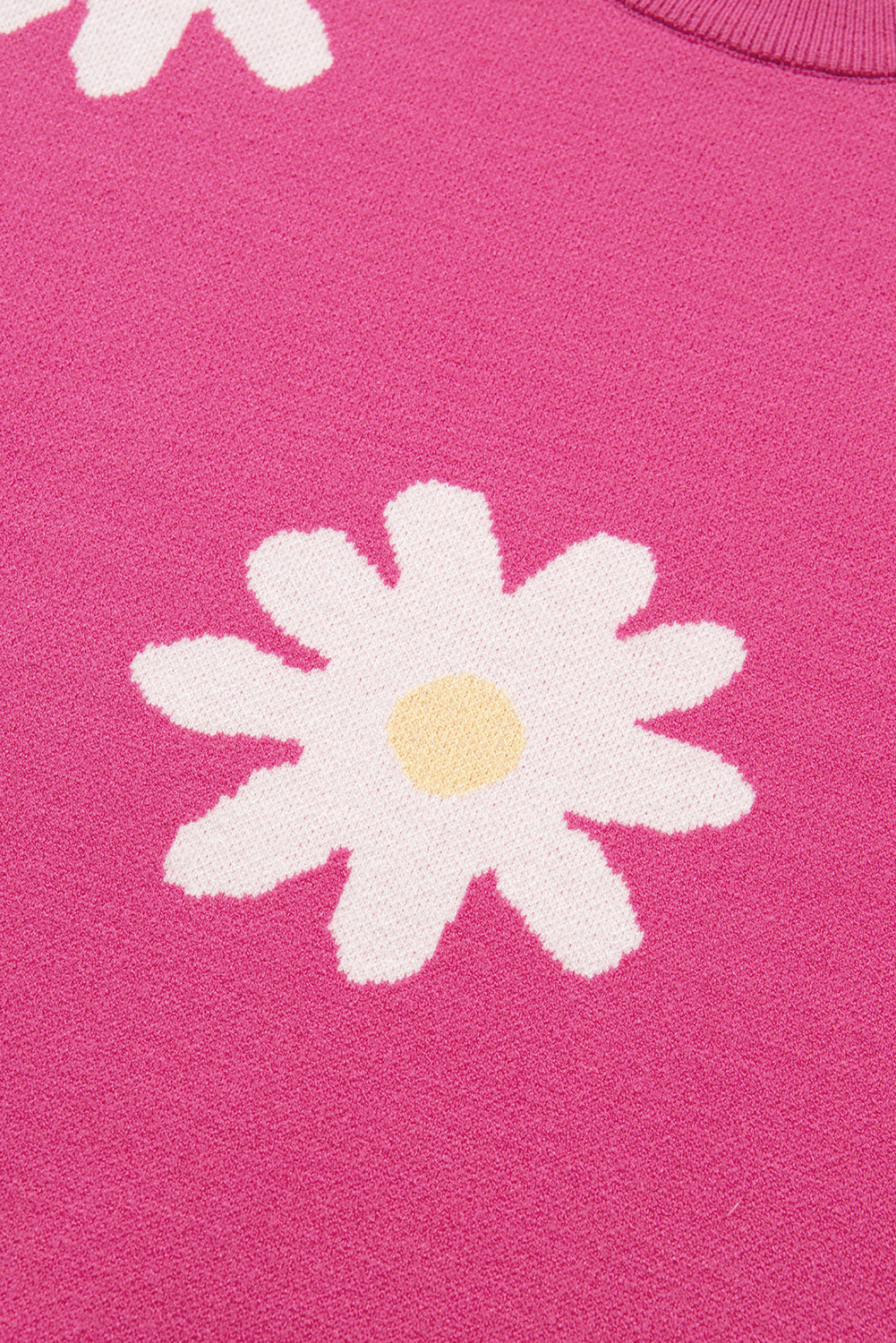 Bright Pink Daisy Flower Crew Neck Long Sleeve Sweater - loveforevers