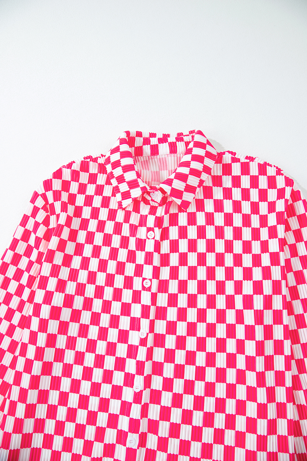 Pink Checkered Buttoned Shirt and High Waist Pants Pajama Set - loveforevers