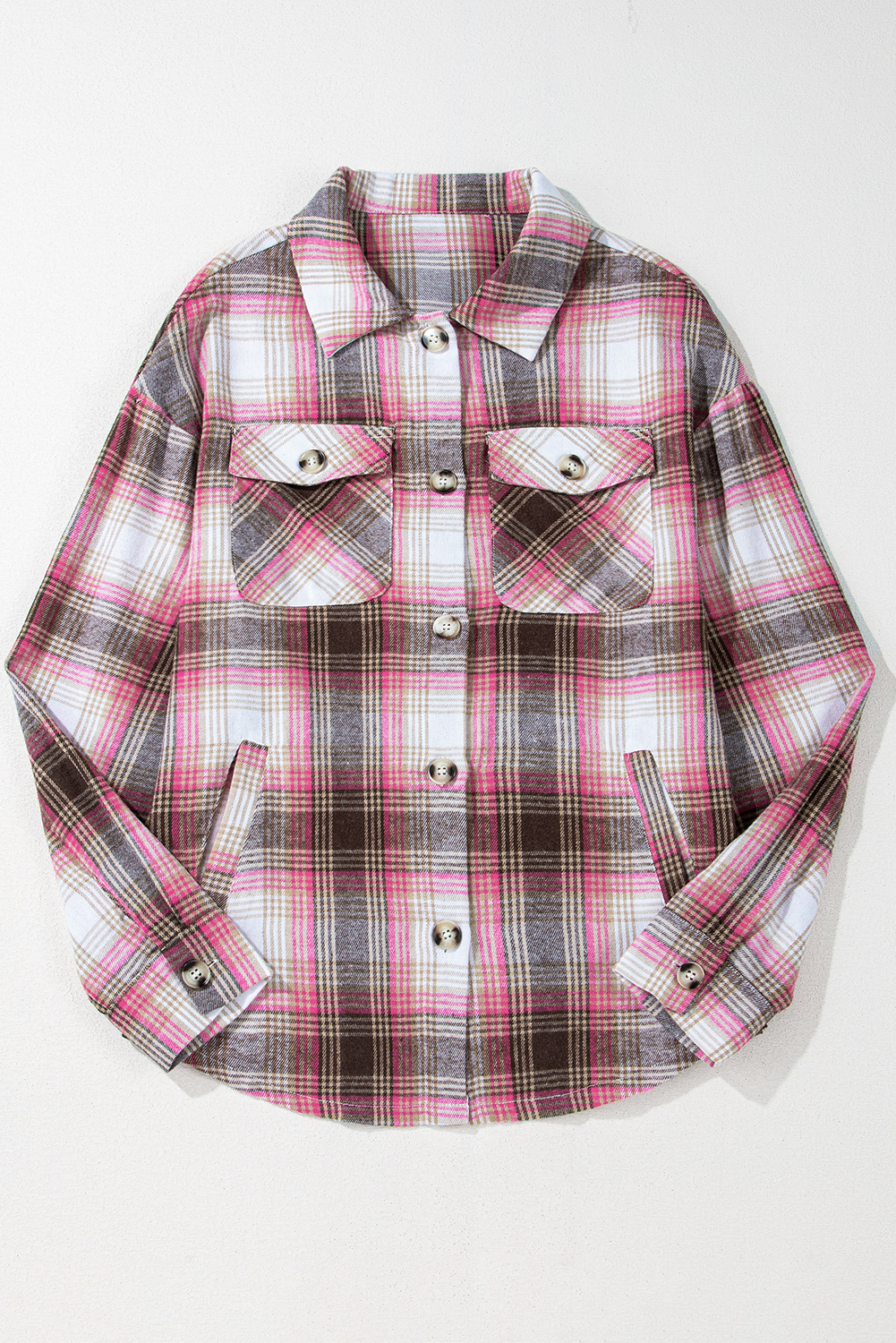 Pink Plaid Flap Pocket Button Up Shacket - loveforevers