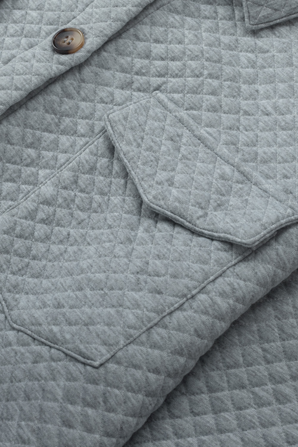 Gray Retro Quilted Flap Pocket Button Shacket - loveforevers