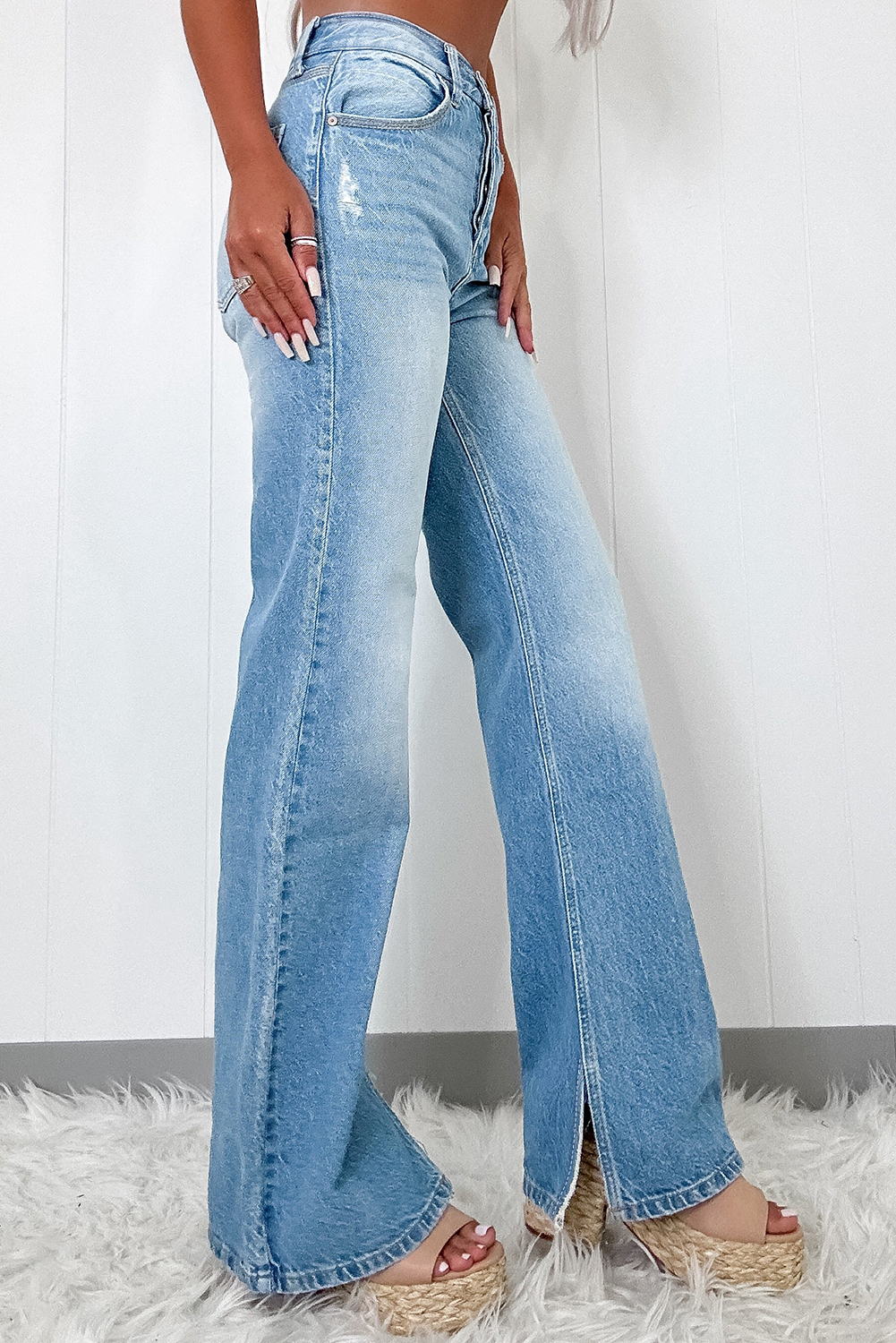 Myosotis High Rise Shift Slit Leg Straight Jeans - loveforevers