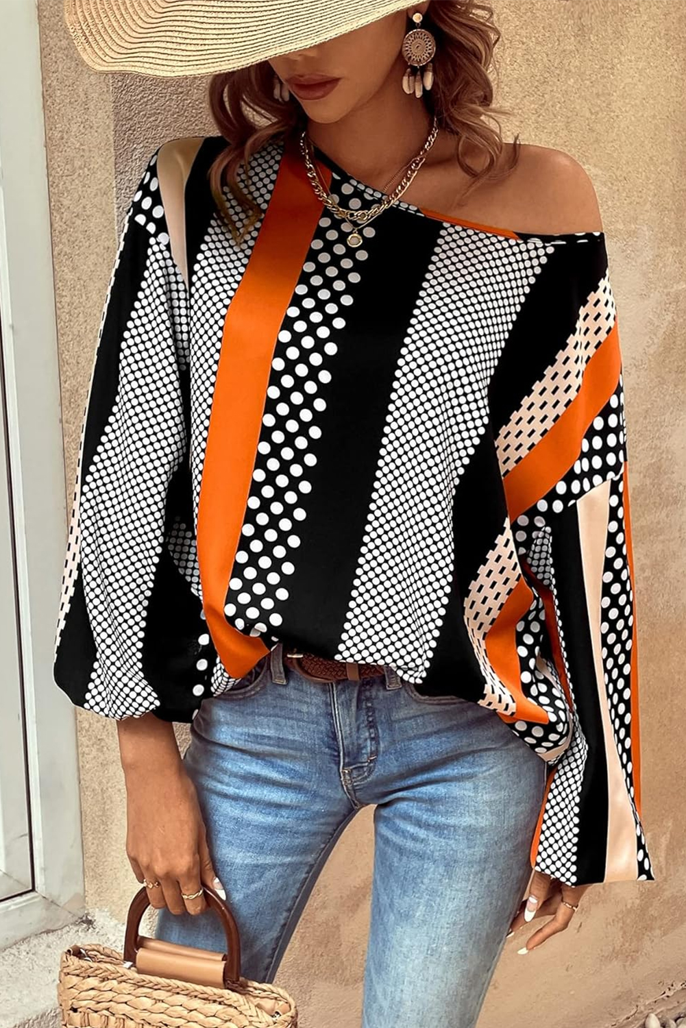Black Striped Polka Dot Print Ruffled Hem V Neck Mini Dress - loveforevers