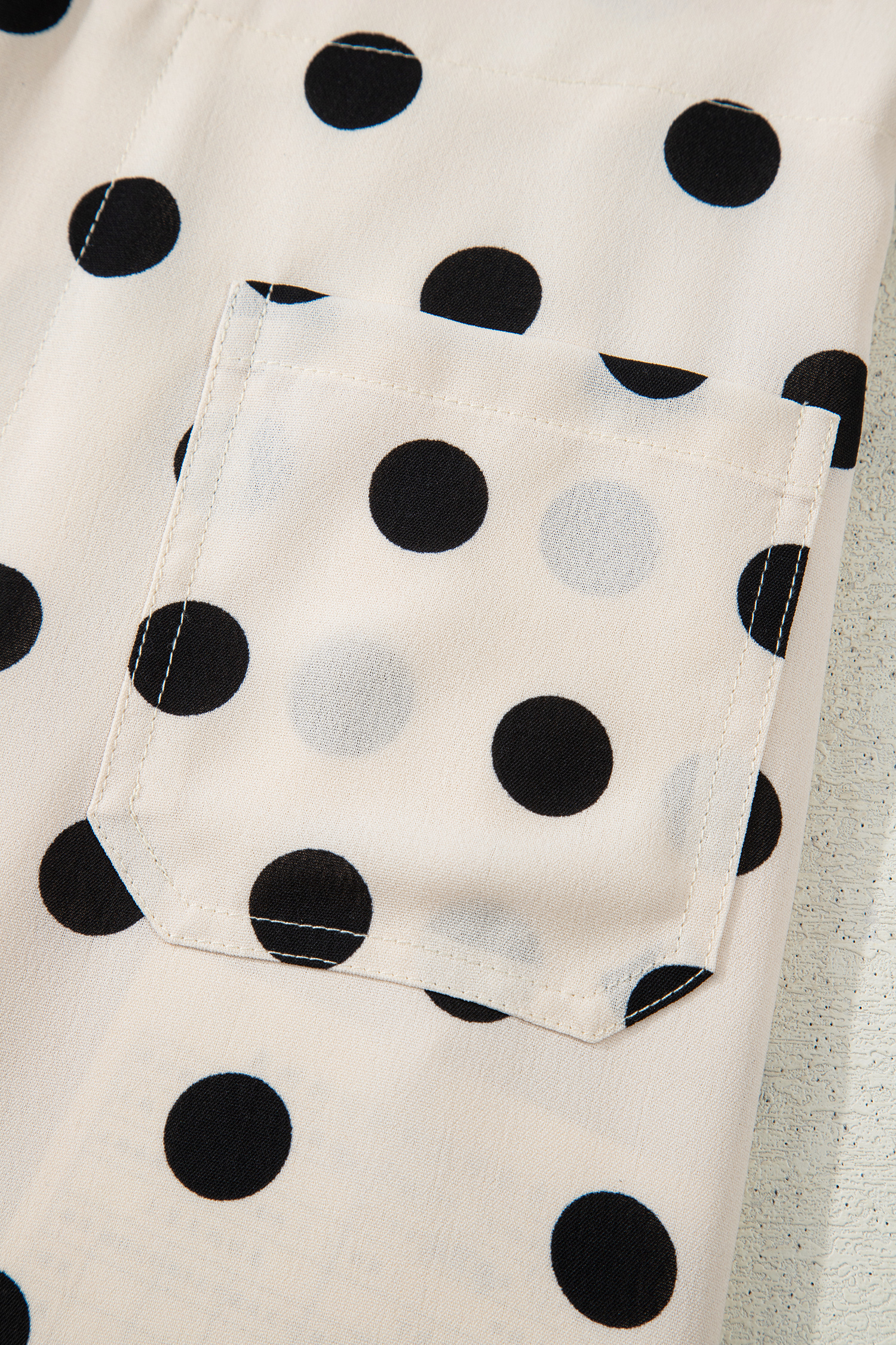 White Polka Dot Print Patched Pocket Loose Pants - loveforevers