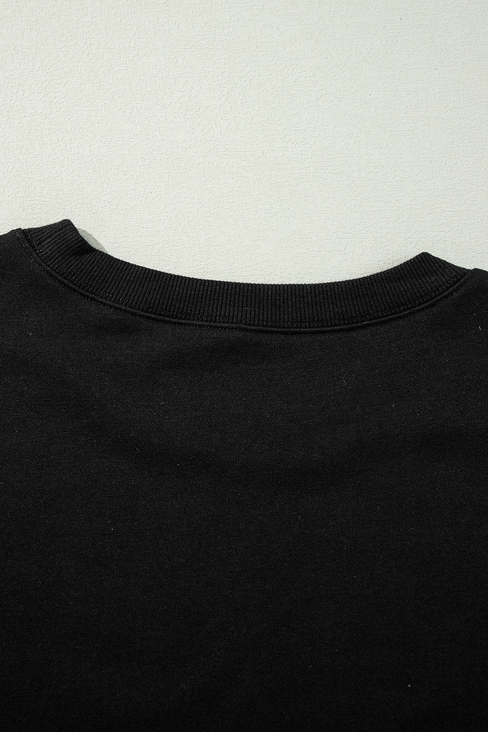 Black Exposed Seam Drop Shoulder Round Neck Sweatshirt with Slits - loveforevers