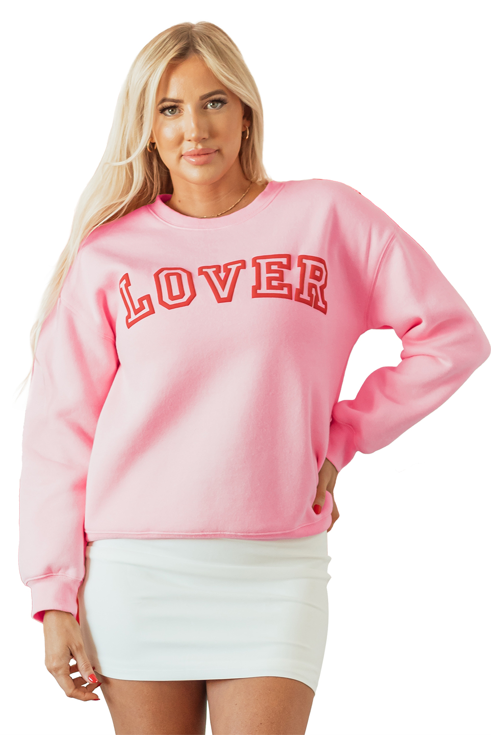 Pink LOVER Puff Print Drop Shoulder Pullover Sweatshirt - loveforevers