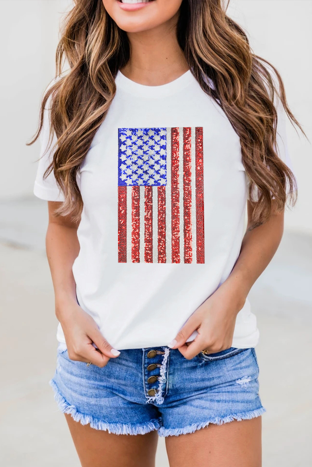 White Shimmery Flag Graphic Tee - loveforevers