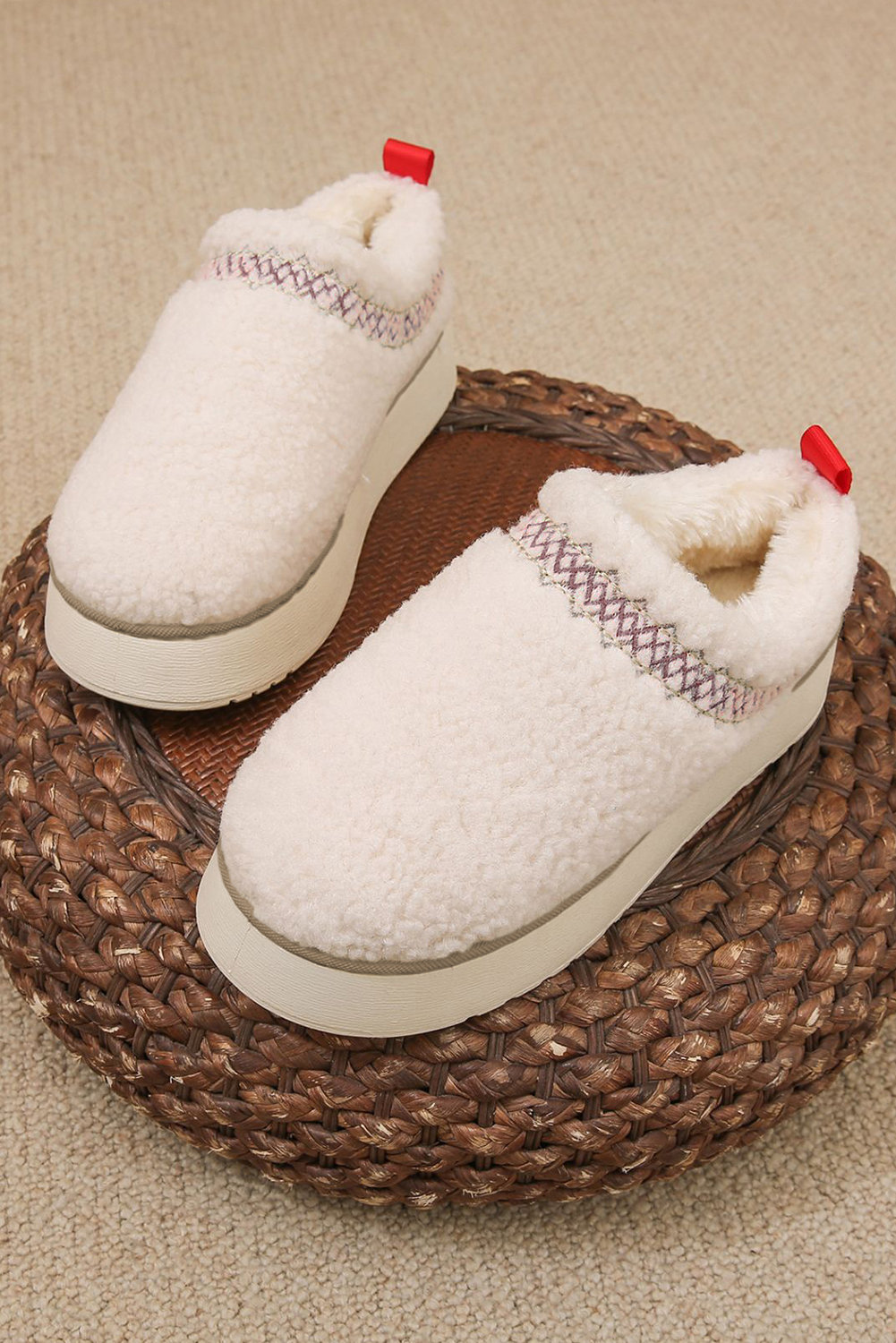 Oatmeal Embroidered Sherpa Plush Thick Sole Snow Boots - loveforevers