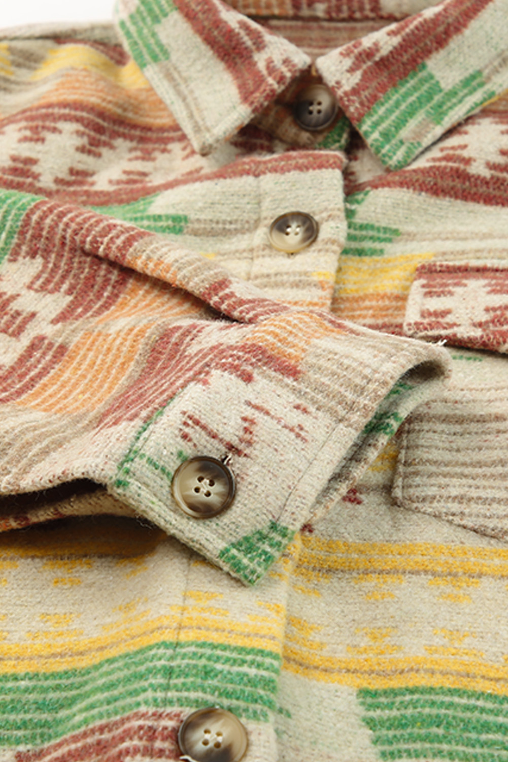Yellow Western Aztec Print Button Flap Pocket Shacket - loveforevers