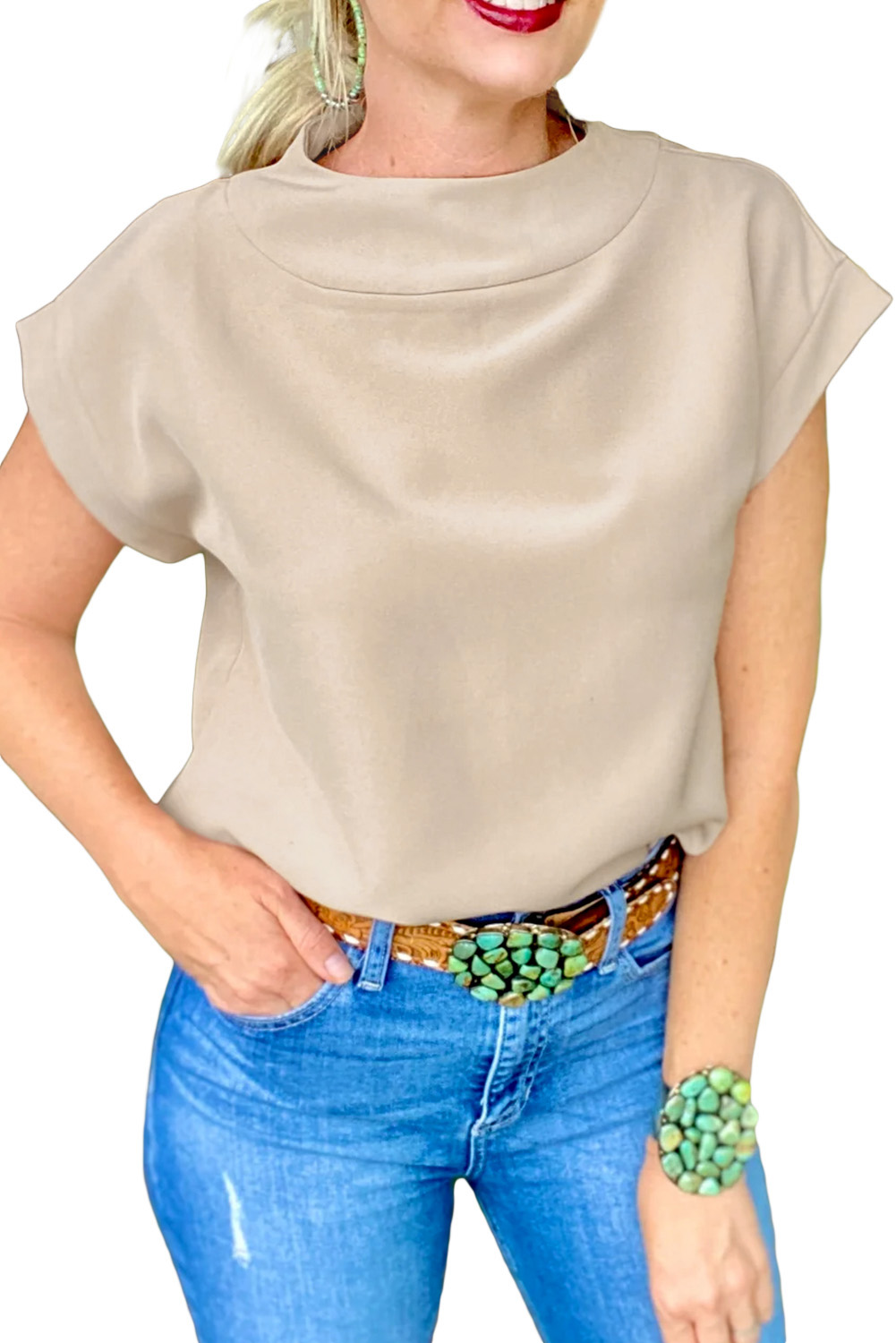 Oatmeal Plain Crew Neck Loose Fit Casual Top - loveforevers