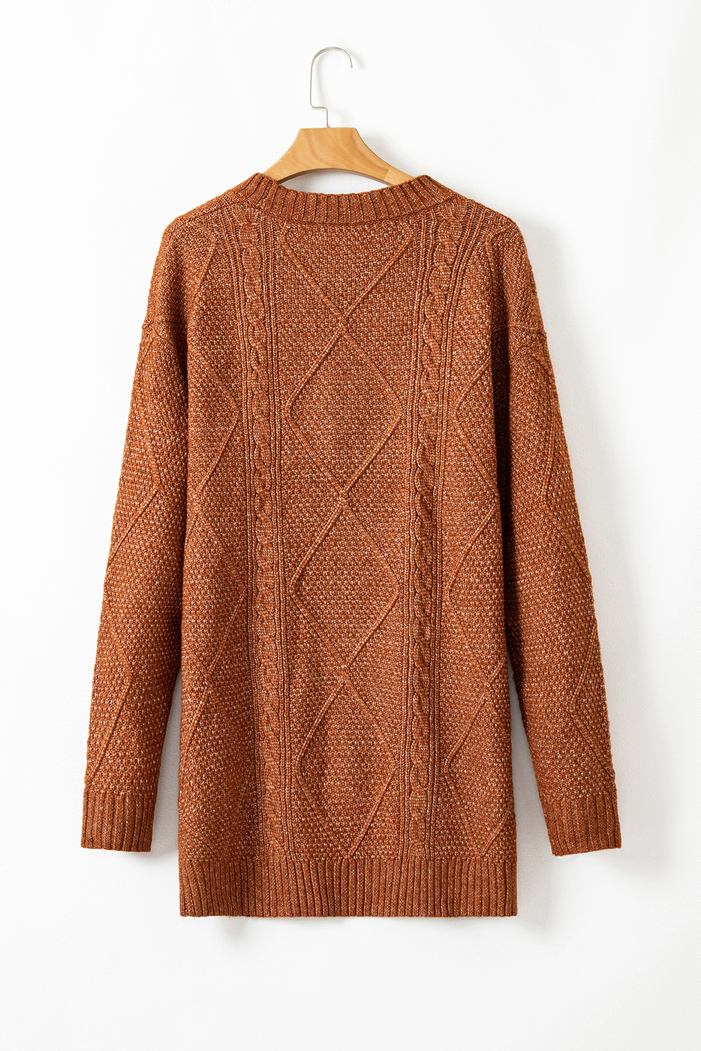 Parchment Cable Knit Drop Shoulder Loose Fit Sweater Dress - loveforevers