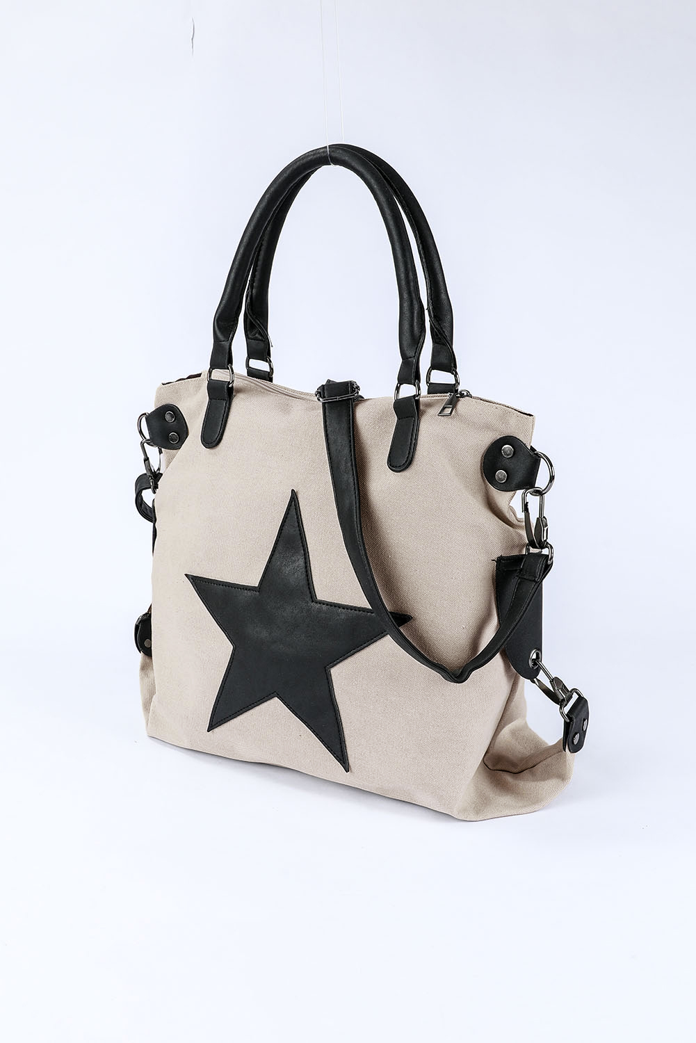 Beige Casual Five-pointed Star Canvas Tote Bag - loveforevers