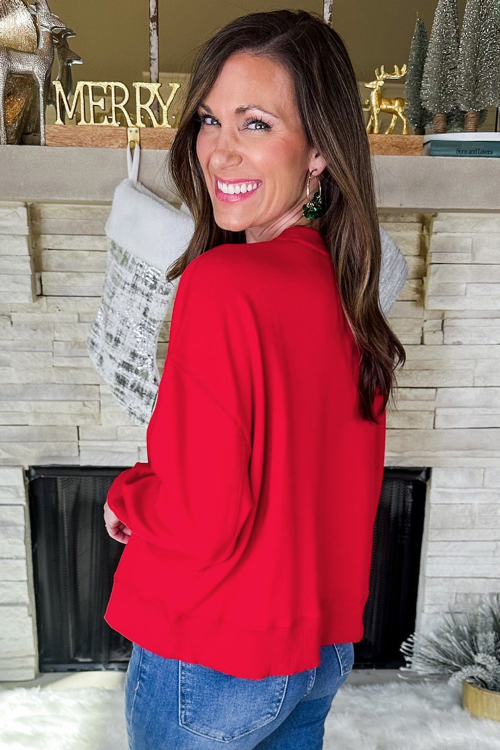 Fiery Red Merry Script Holiday Christmas Graphic Sweatshirt - loveforevers