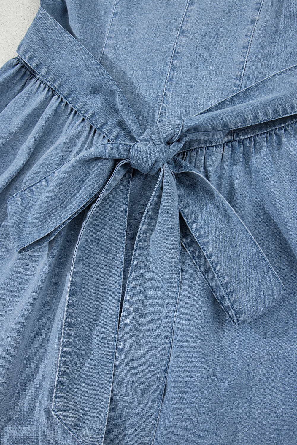 Myosotis Square Neck Bowknot A-line Sleeveless Denim Dress - loveforevers