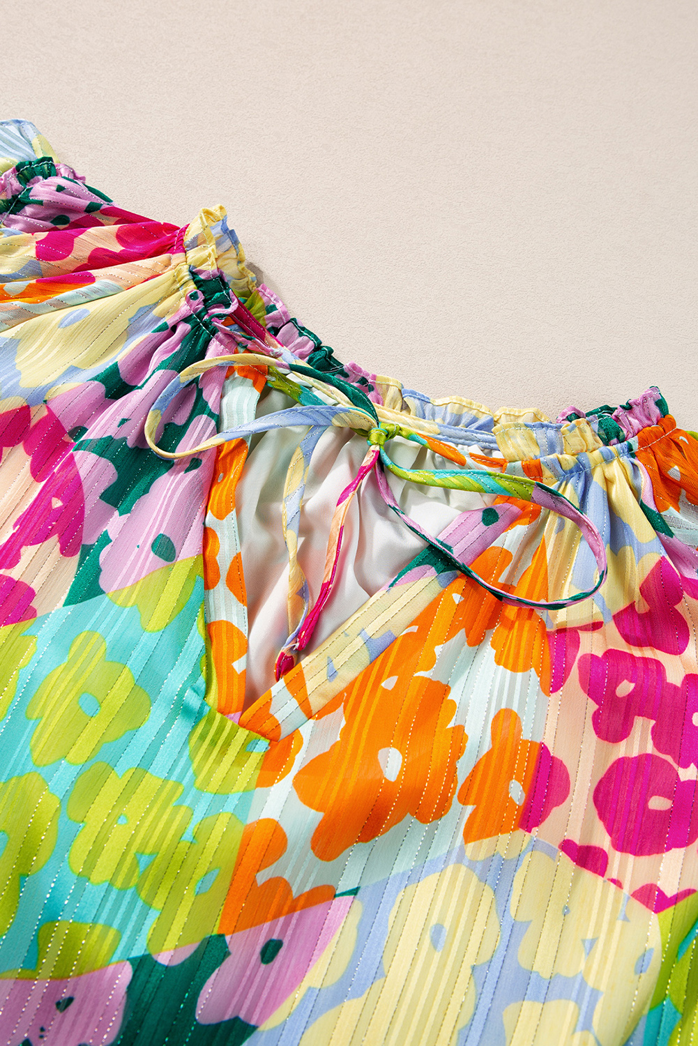 Multicolour Leopard Flutter Sleeve V Neck Crinkled Blouse - loveforevers