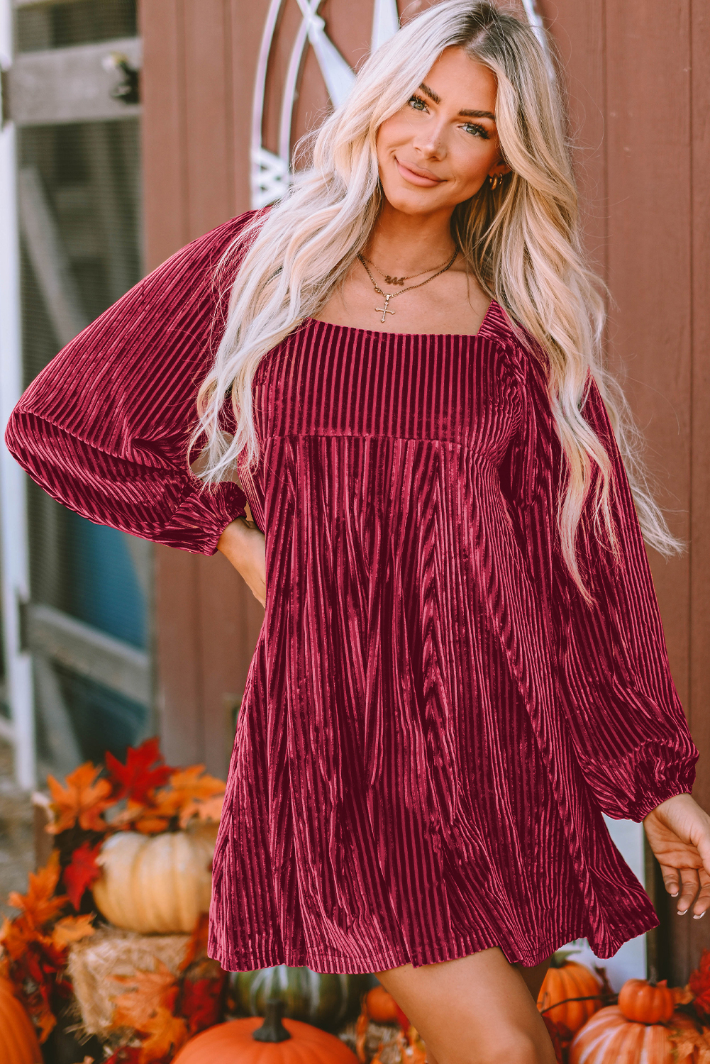 Red Tie Back Square Neck Velvet Babydoll Dress - loveforevers