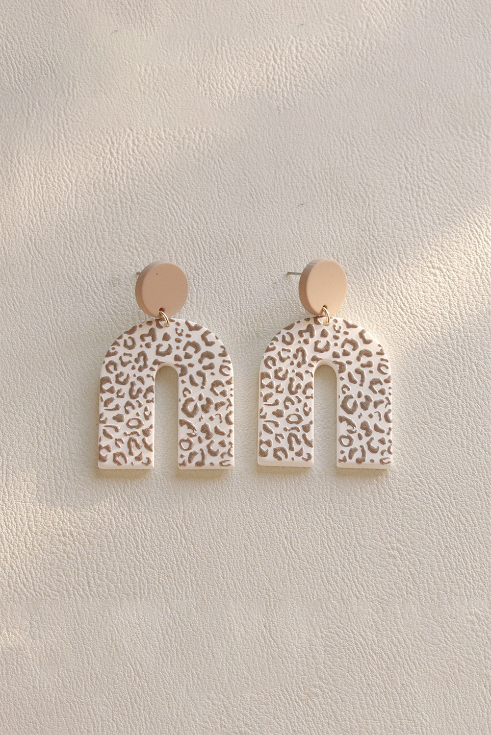 Beige Neutral Animal Print U Shaped Earrings - loveforevers