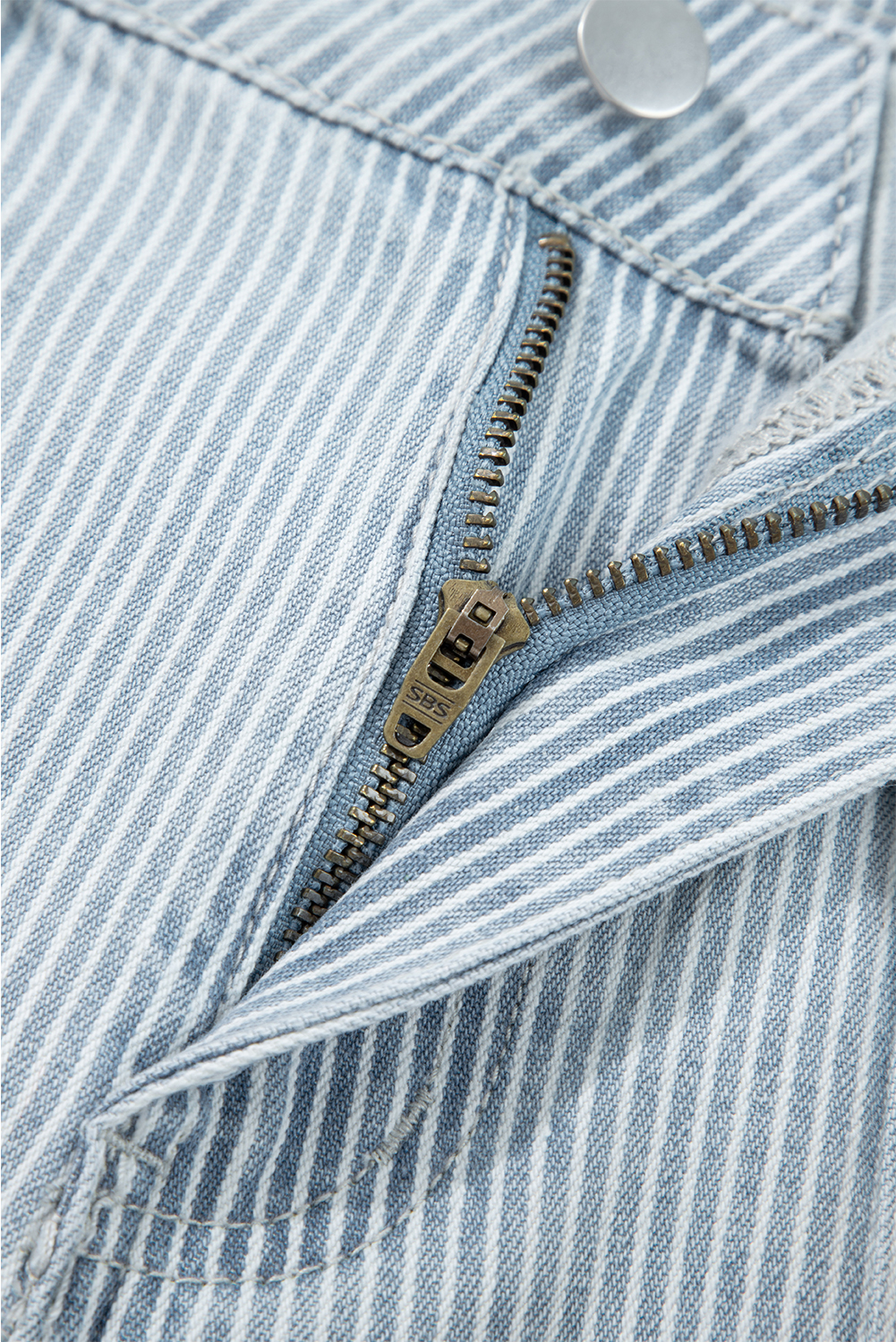 Sky Blue Stripe Button Flap Pocket Cuffed Hem Wide Leg Jeans - loveforevers