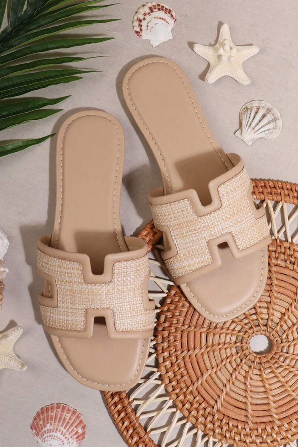 White Faux Raffia Detail Hollowed Open Toe Slippers - loveforevers