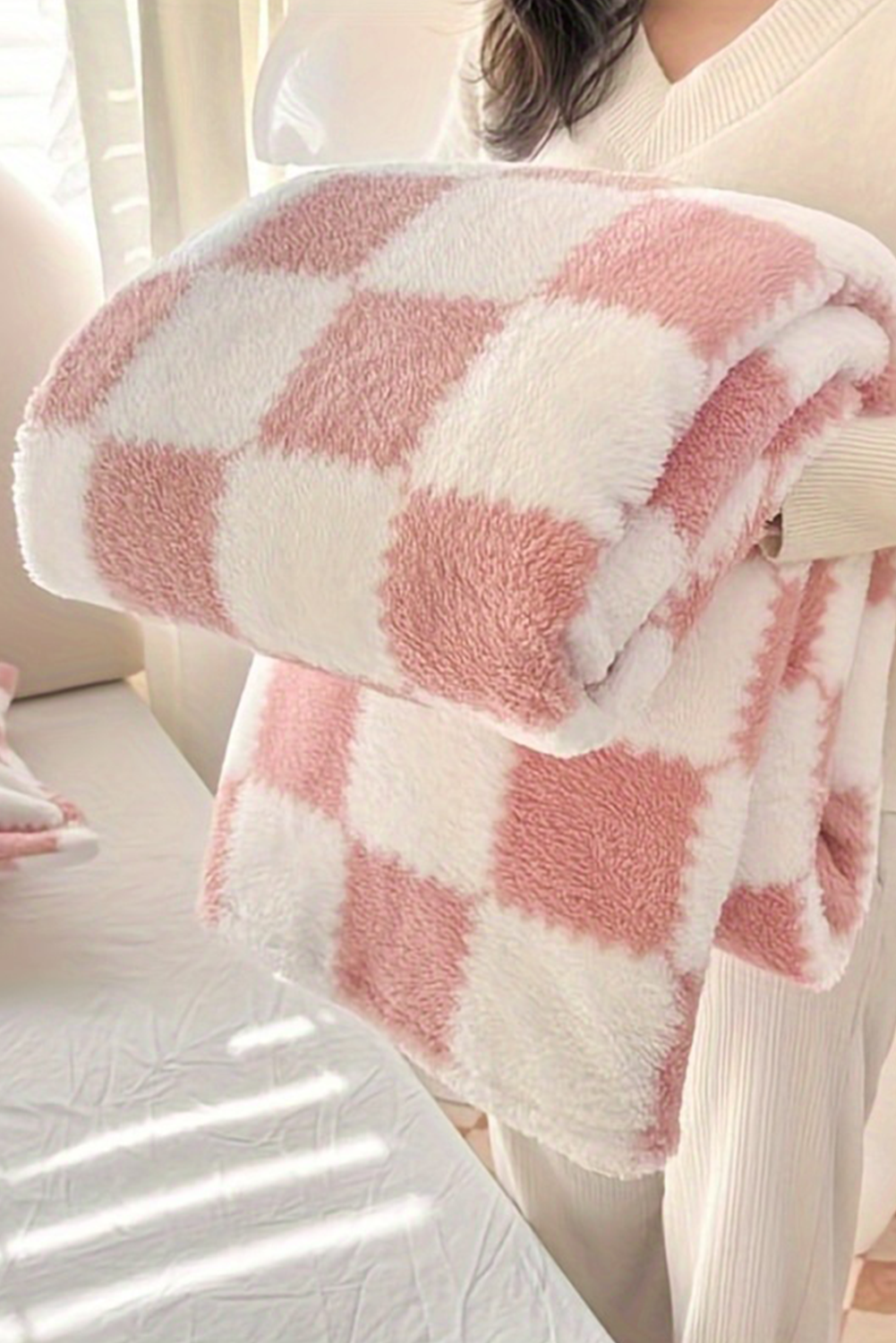 Pink Checkered Soft Plush Large Blanket - loveforevers